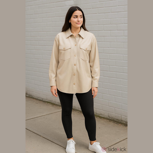 House of Harlow 1960 Faux Leather Button-Up Jacket Cream Size XL